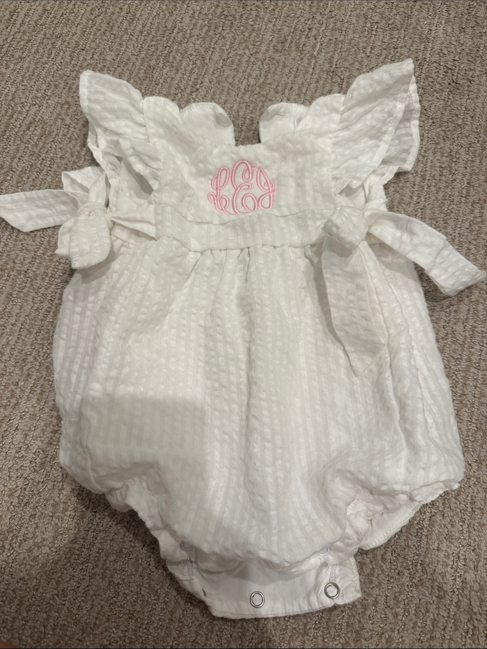 “LEJ” Baby Bubble Romper with Pink Monogram